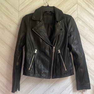 AllSaints Black Leather Asymmetric Moto Jacket